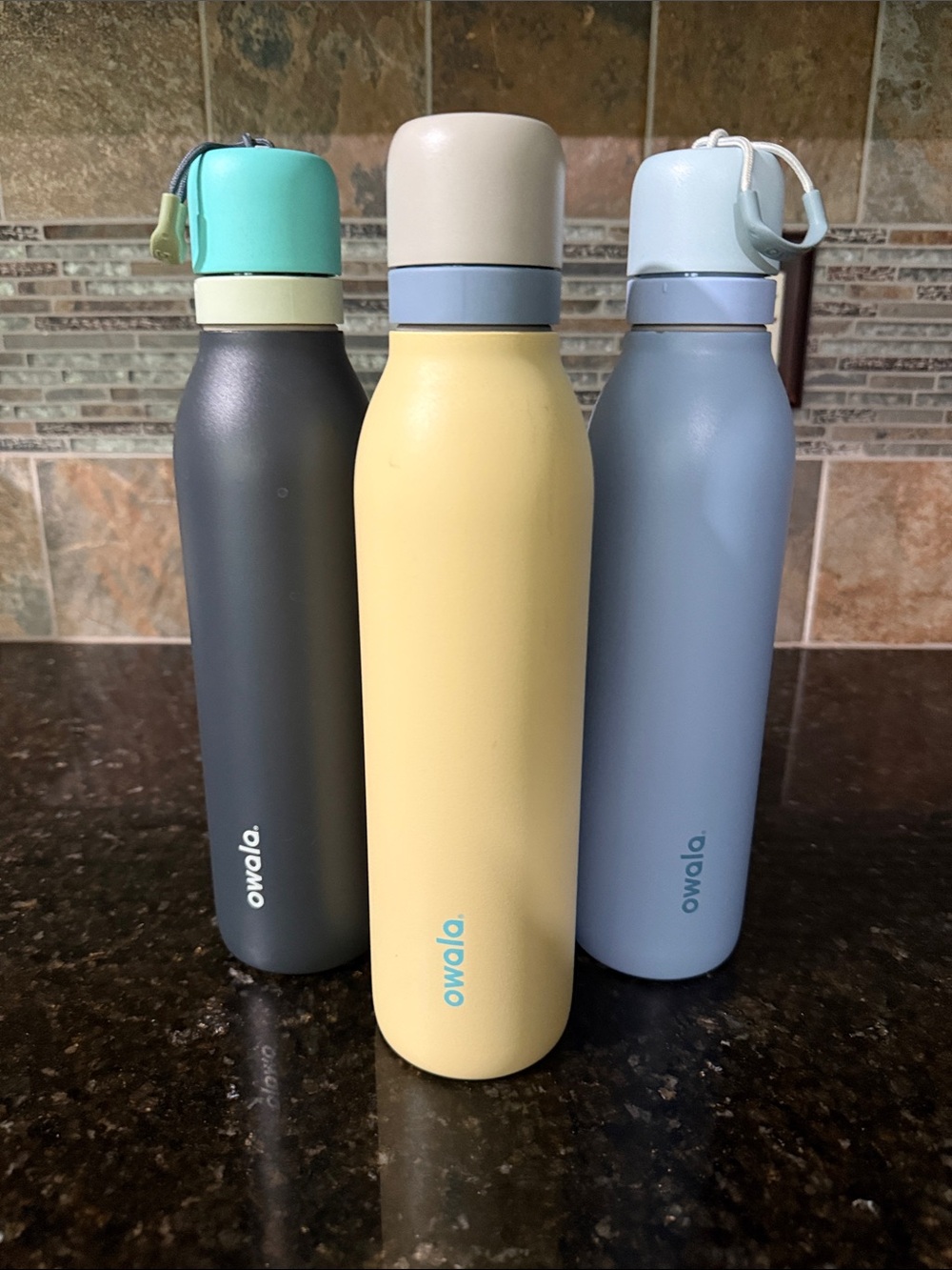 Owala Stainless Steel Water Bottle - Yellow, Blue, Gray (24 oz)